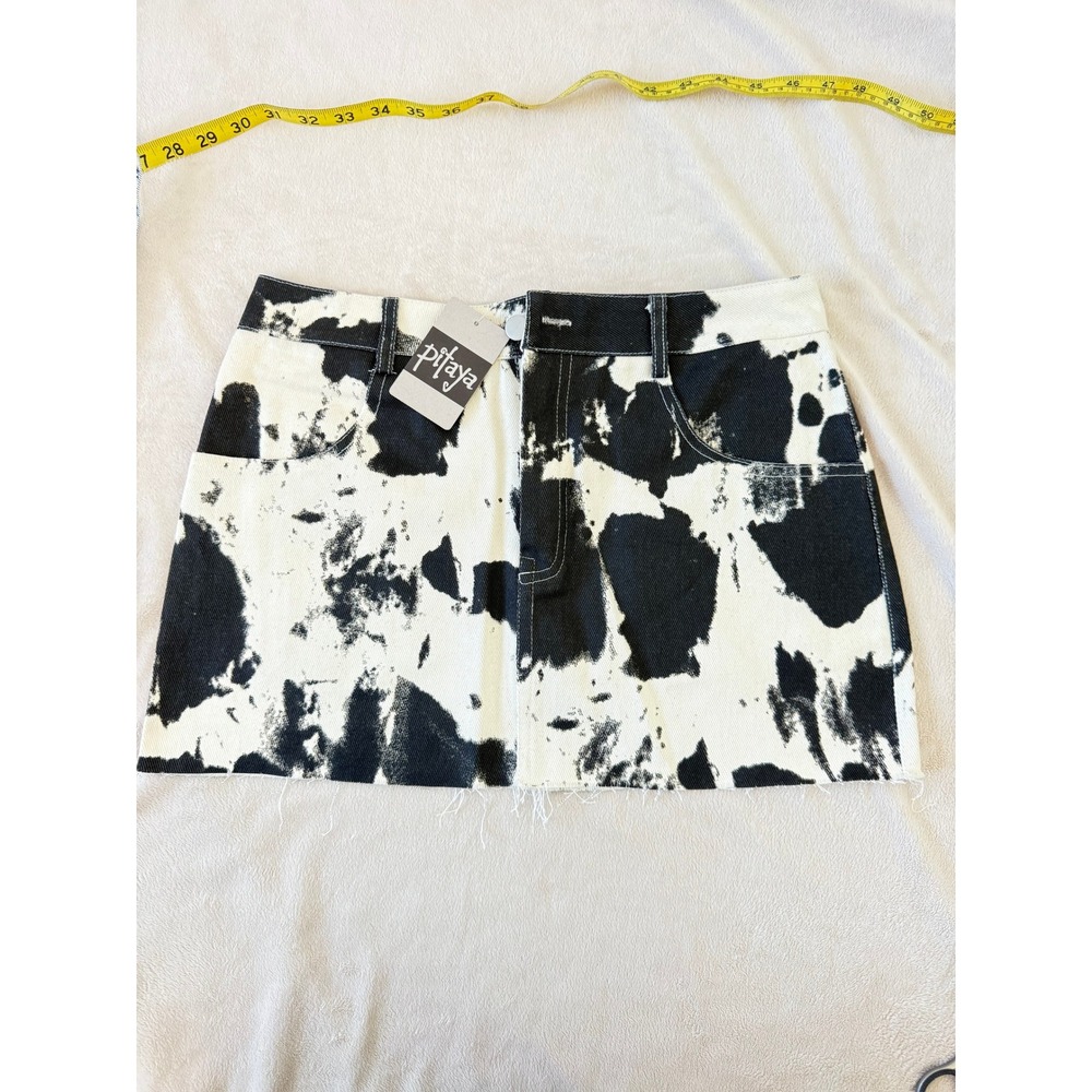 NWT Et Clet Cow Print Denim Mini Skirt Western Y2K Boutique Size S